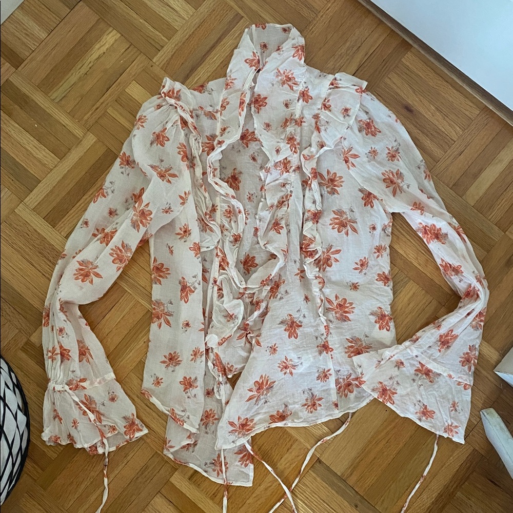 Free People Floral Ruffle Blouse